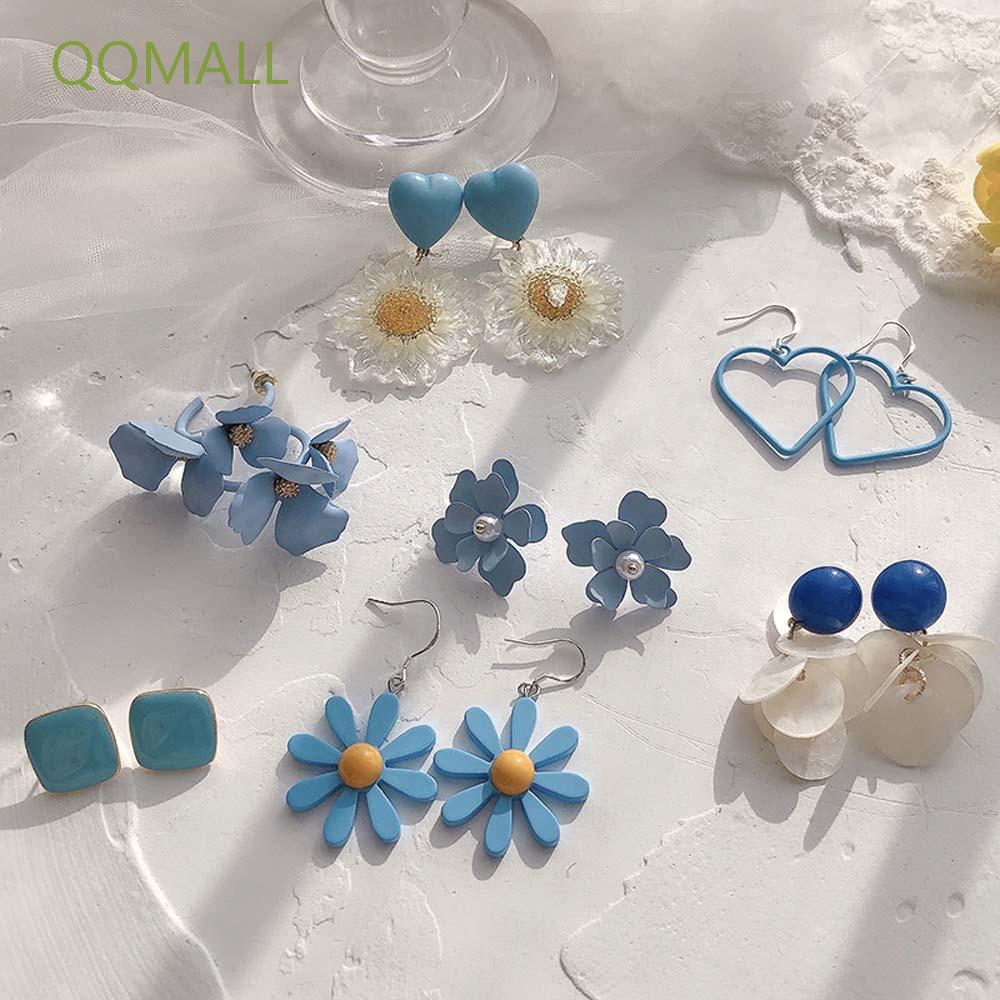 Đôi Khuyên Tai Hình Bông Hoa Chất Liệu Acrylic Màu Xanh Dương