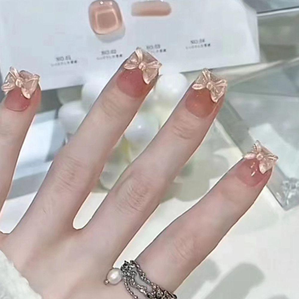 Bộ 24 Móng Tay Giả Đầu Tròn / Vuông Che Phủ Toàn Diện Phong Cách Pháp