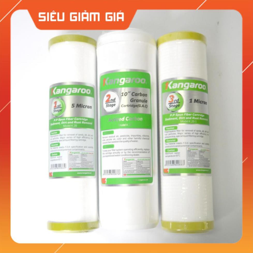 Combo 4 lõi lọc nước Kangaroo số 1 , 2 lõi số 2 , 1 lõi số 3 chính hãng (Dùng được cho mọi máy RO)