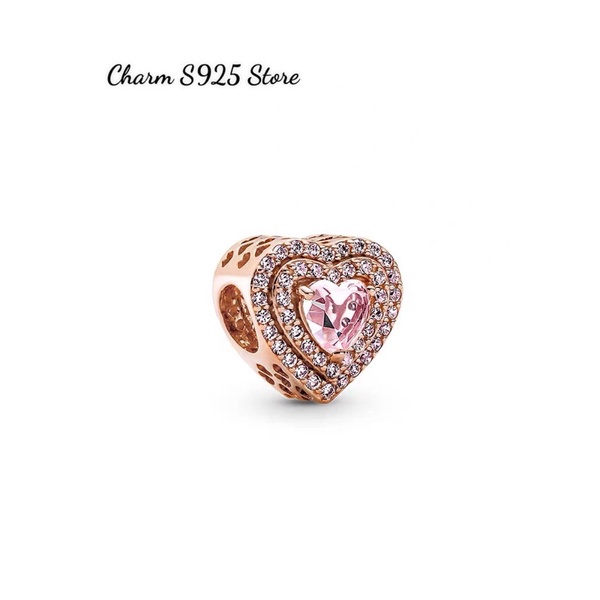 CHARM PAN ALE TIM VÀNG HỒNG ĐÍNH ĐÁ BẠC S925 CAO CẤP