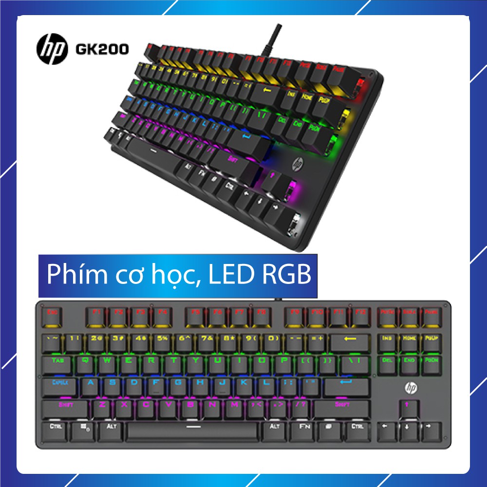 [FreeShip] Bàn phím cơ HP GK-200/200s LED RGB hơn 16 triệu màu / BlueSwitch, bảo hành chính hãng 12 tháng