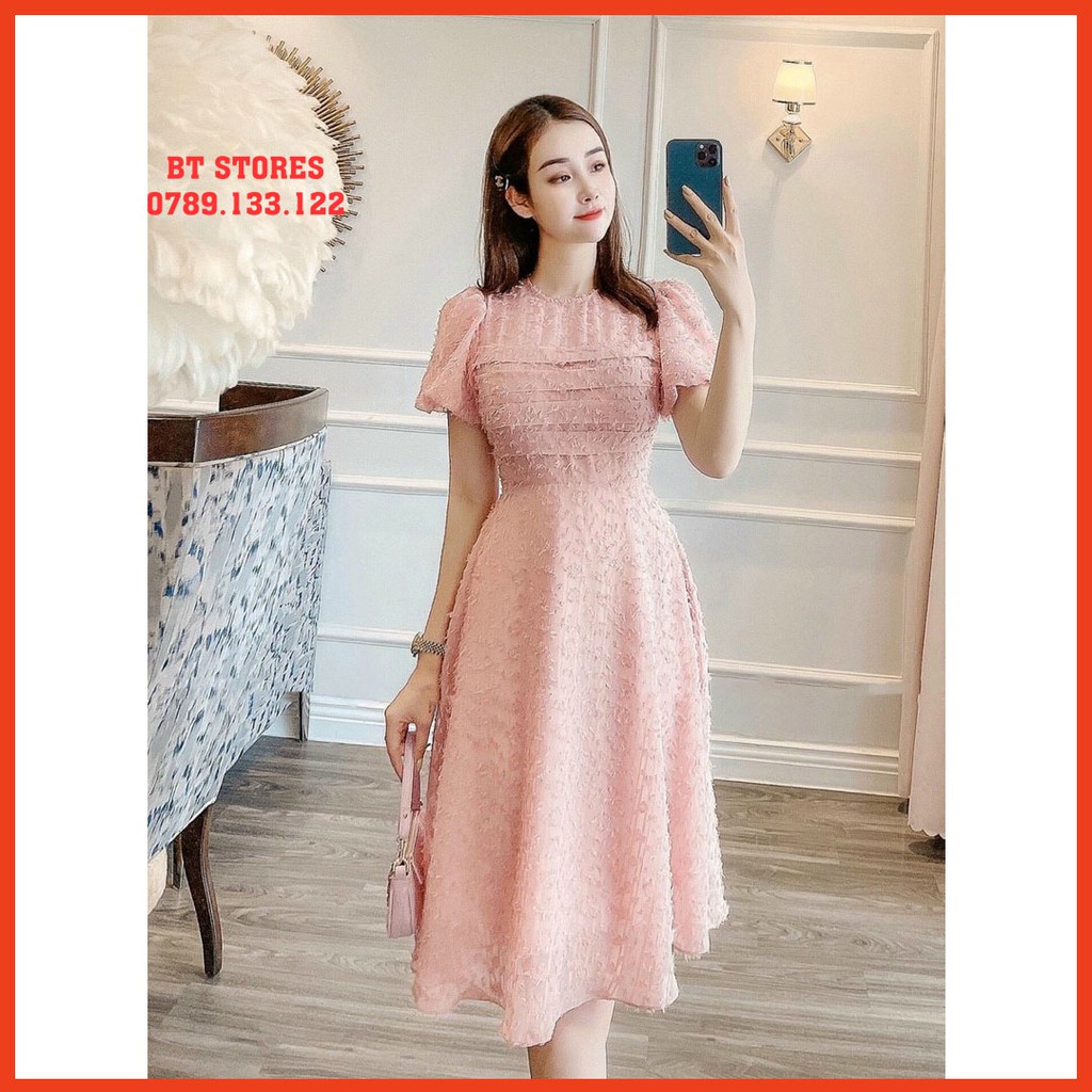 Đầm dự tiệc ⚡FREESHIP⚡ tay phồng xếp ly ngực lông vũ | BigBuy360 - bigbuy360.vn