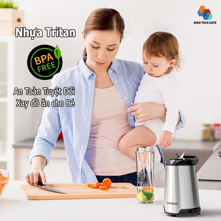 Máy Xay Sinh Tố Mini Shardor Pb615b Mix And Go Thiết Kế Nhỏ Gọn, 2 Bình Cầm Tay Di Động, Xay Thực Phẩm Trái Cây Đa Năng