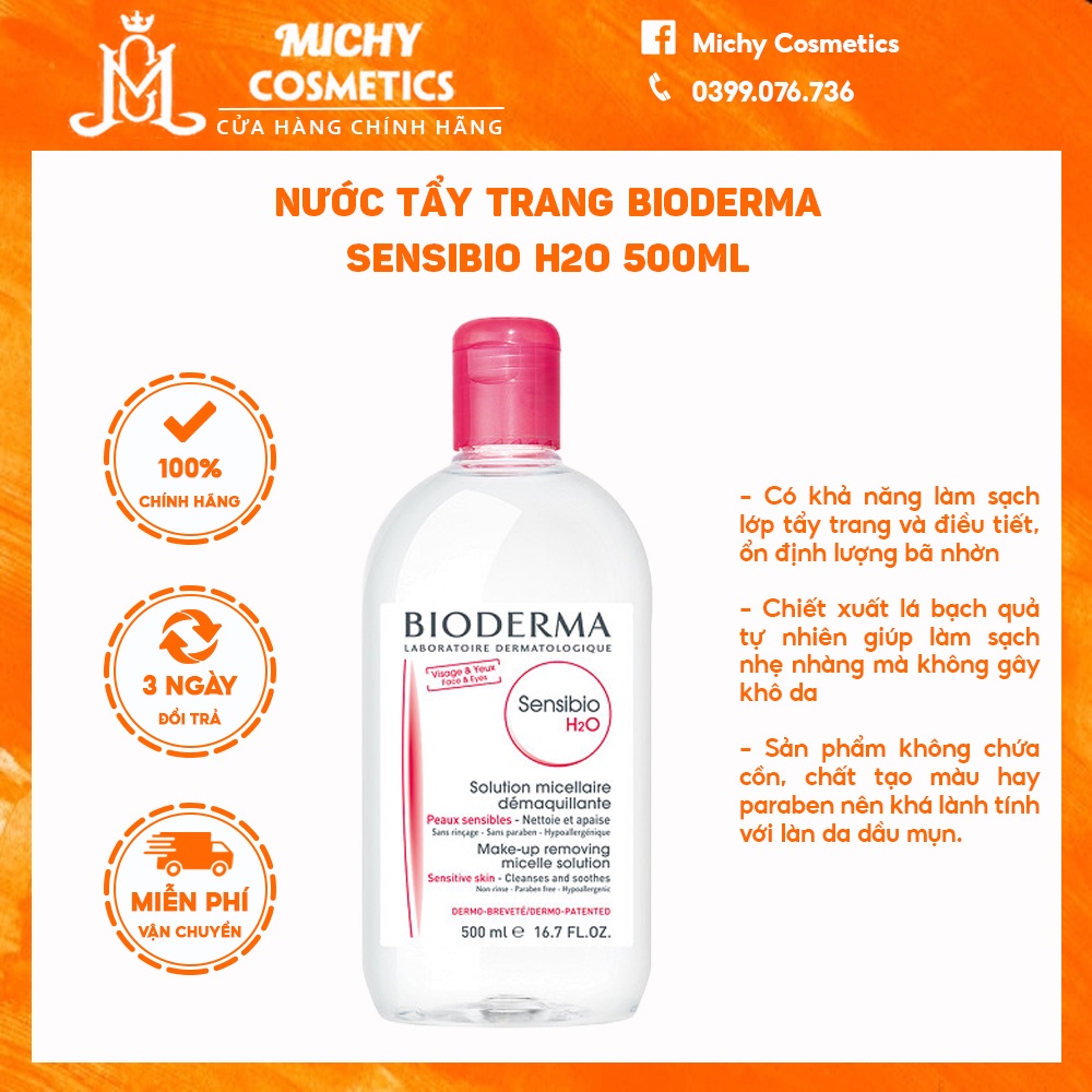 Nước tẩy trang Bioderma Sensibio H2O 500ml sạch sâu dịu nhẹ phù hợp cho da nhạy cảm | BigBuy360 - bigbuy360.vn