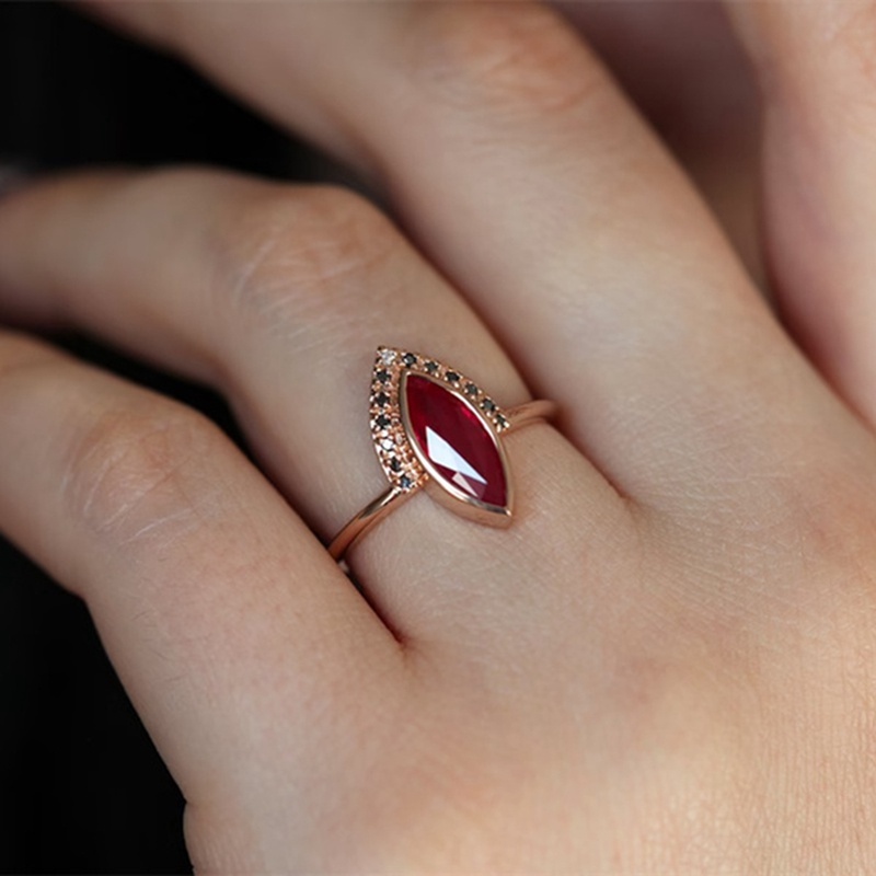 Nhẫn Đính Hôn Vàng Hồng 18K Đính Đá Hồng Ngọc Tự Nhiên 2 Trong 1 Độc Đáo Cho Nữ