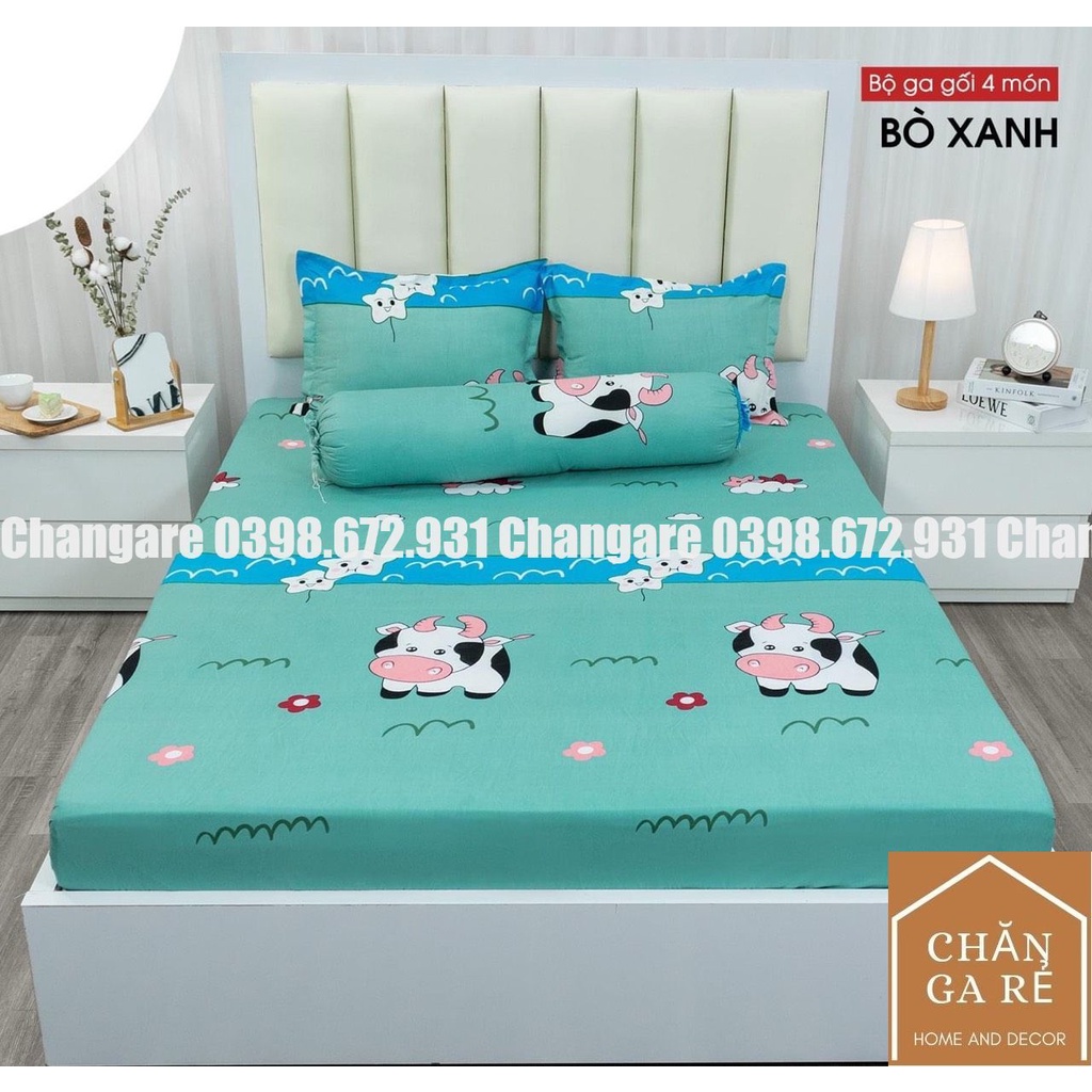 Bộ ga gối cottong poly thỏ cầu vồng mẫu mới 2021 đủ kích thước m6 m8 2m