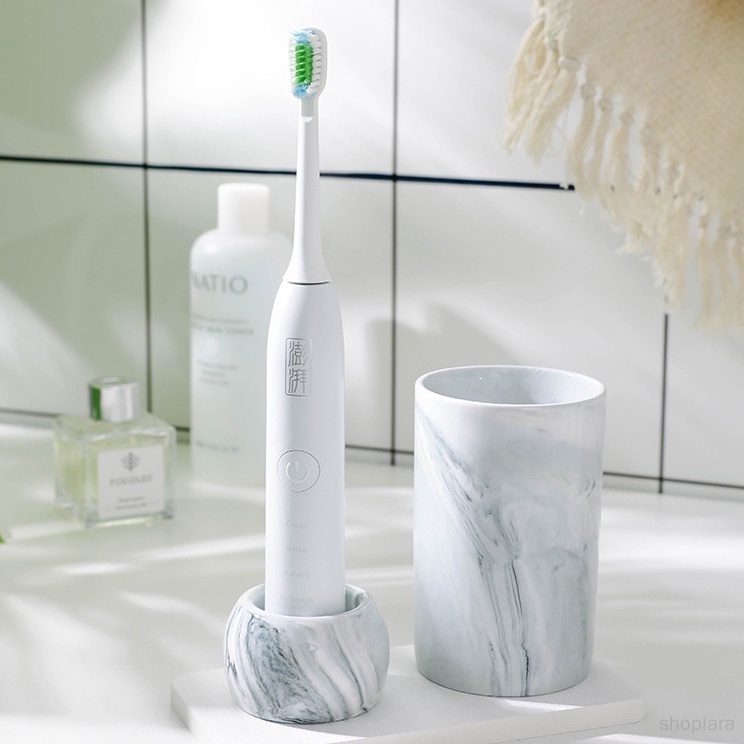 Giá Đỡ Bàn Chải Đánh Răng Điện Đế Tròn Bằng Gốm Họa Tiết Cẩm Thạch Bắc Âu Cho Phòng Tắm