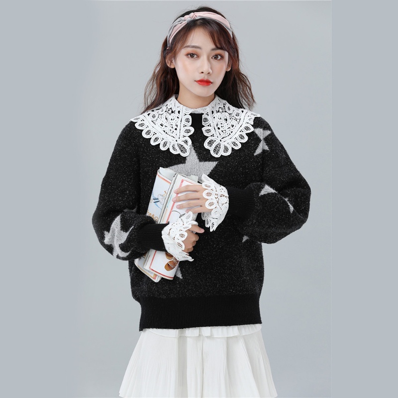 Bộ 2 Cổ Áo Ren Rỗng Lớn Kèm Ống Tay Giả Cho Nữ