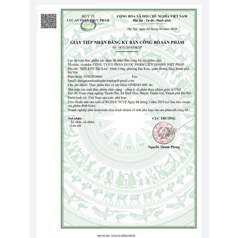 Ginkgo 600 Hoạt huyết dưỡng não, tăng cường lưu thông máu