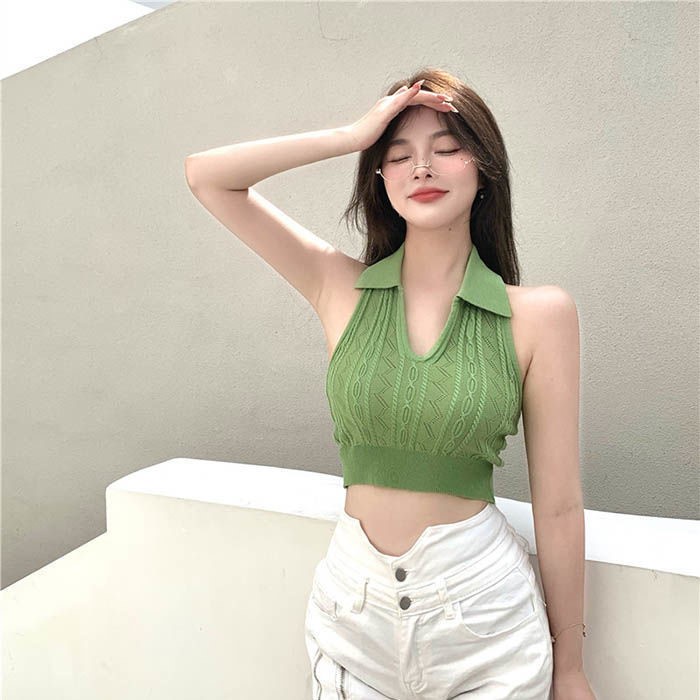 Áo dệt kim không tay cổ chữ V màu trơn thời trang quyến rũ cho nữ