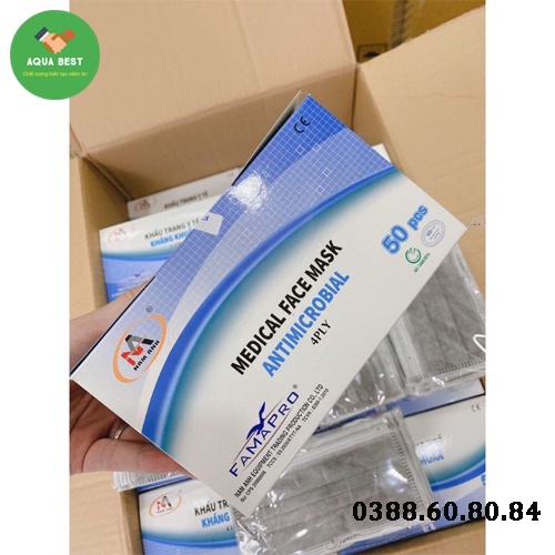 Khẩu trang y tế 4 lớp kháng khuẩn Famapro Nam Anh hộp 50 cái
