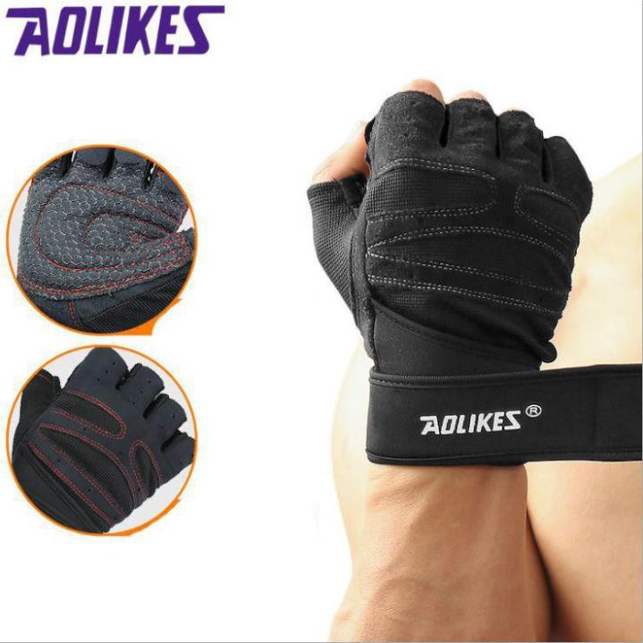 [Freeship] Găng tay thể thao tập gym có bảo vệ cổ tay cao cấp Phụ Kiện Gym Aolikes Bao tay có cổ (109) Authentic 100%