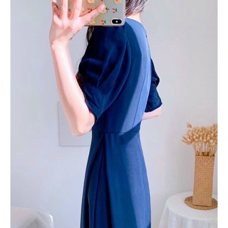 Đầm midi xanh cổ chéo (Mila dress)