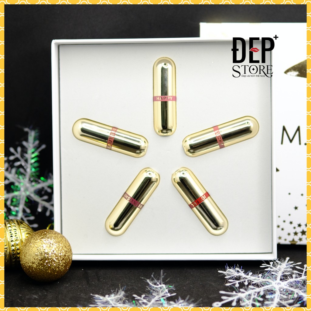 Son Môi Mini - Set 5 Thỏi Love M.O.I Mini Hồ Ngọc Hà - Golden Gift - MOI Cosmetics