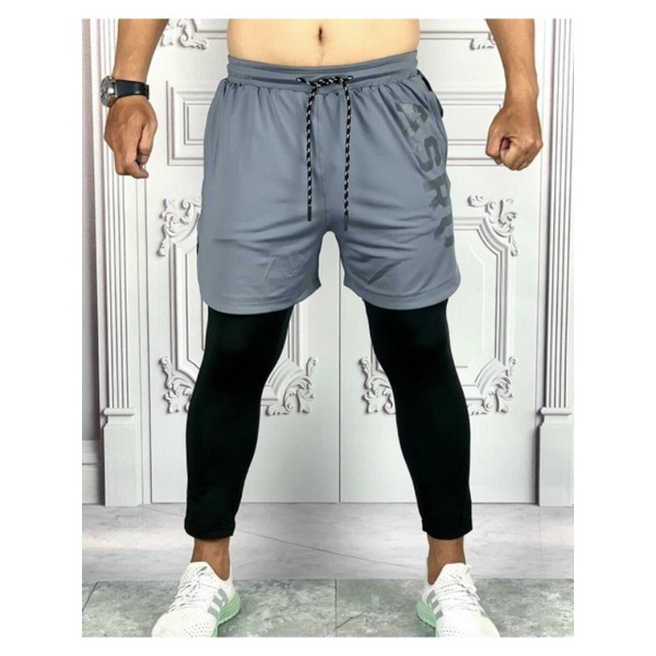 Quần đùi tập gym 2 lớp liền legging ASRV , Quần thể thao nam lót legging