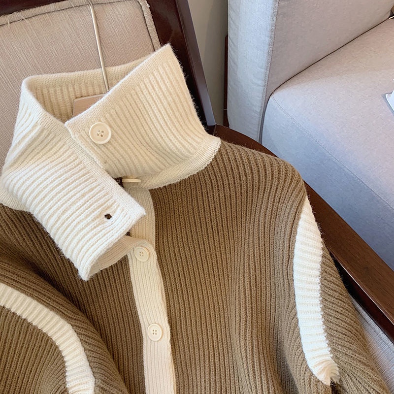 Korean high-end color high-necked sweater women's autumn and winter loose soft waxy lazily thickened sweater jacket