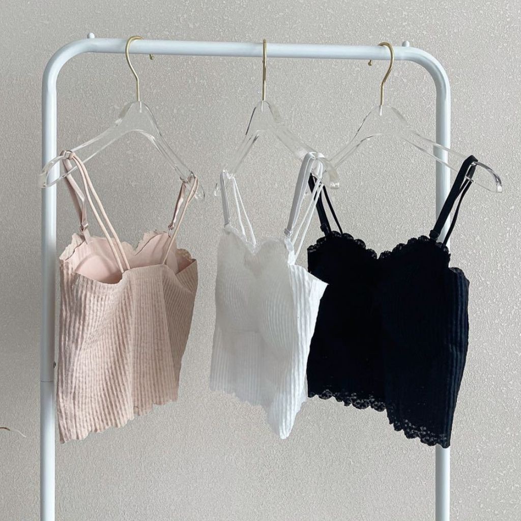 Áo bra nữ ren 2 dây gân tăm cao cấp đệm mút mỏng ôm ngực phong cách croptop cực xinh và dễ thương DEVARI B2122