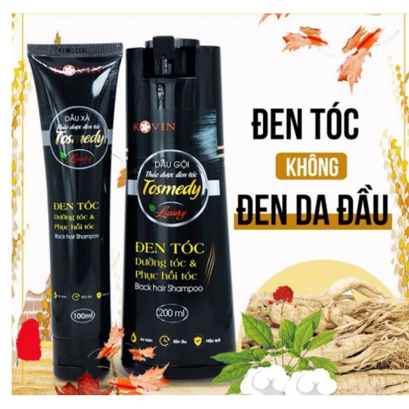 (màu đen) dầu gội nhuộm tóc phủ bạc tosmedy chai gội + chai xả
