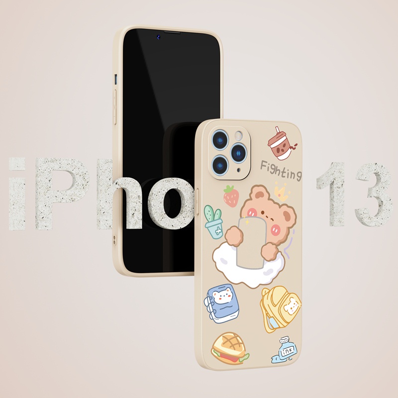 Ốp lưng iphone Suntaiho Ốp lưng iphone Ốp Điện Thoại silicon mềm họa tiết gấu nâu đang chụp ảnh cho iPhone 13 12 11 Pro Max X XR Xs Max 7 8 Plus