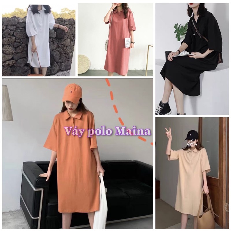[ẢNH THẬT/HÀNG SẴN], Váy polo dáng dài rộng- Váy cổ đức style ulzzang Maina