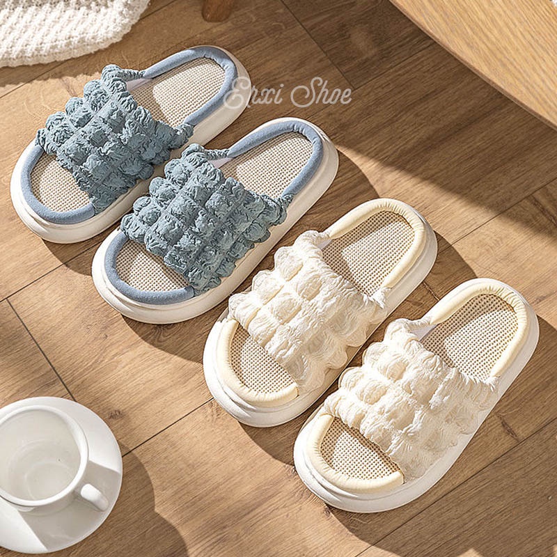 Dép Đi Trong Nhà Đế Dày Bằng Vải Lanh Cho Nữ