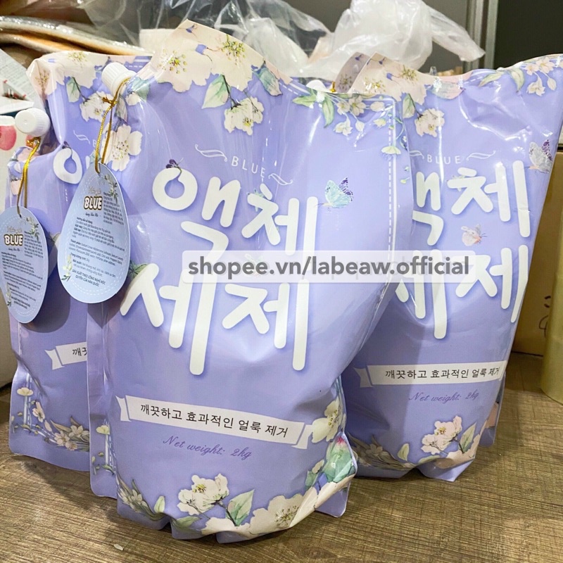 TÚI 2KG NƯỚC GIẶT HÀN QUỐC BLUE GIỮ MÀU QUẦN ÁO THƠM NHƯ HOA