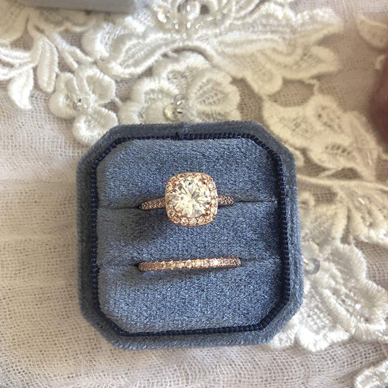 Hộp Đựng Nhẫn Hai Ngăn Bằng Vải Nhung Hình Bát Giác Kèm Nắp Tháo Rời Được Dành Cho Tiệc Cưới / Lễ Hội