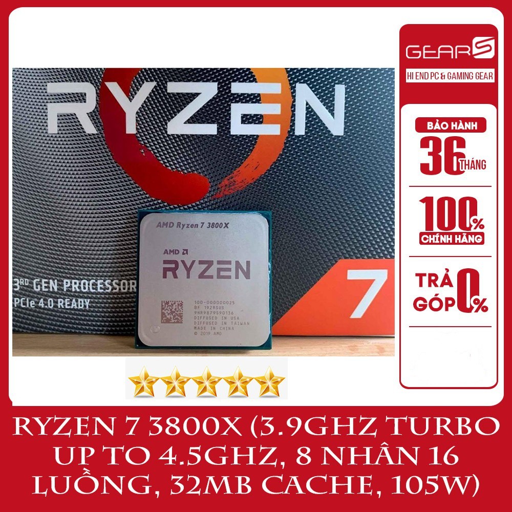 Bộ vi xử lý AMD Ryzen 7 3800X (3.9GHz turbo up to 4.5GHz, 8 nhân 16 luồng, 32MB Cache, 105W) - Full box bảo hành 36T
