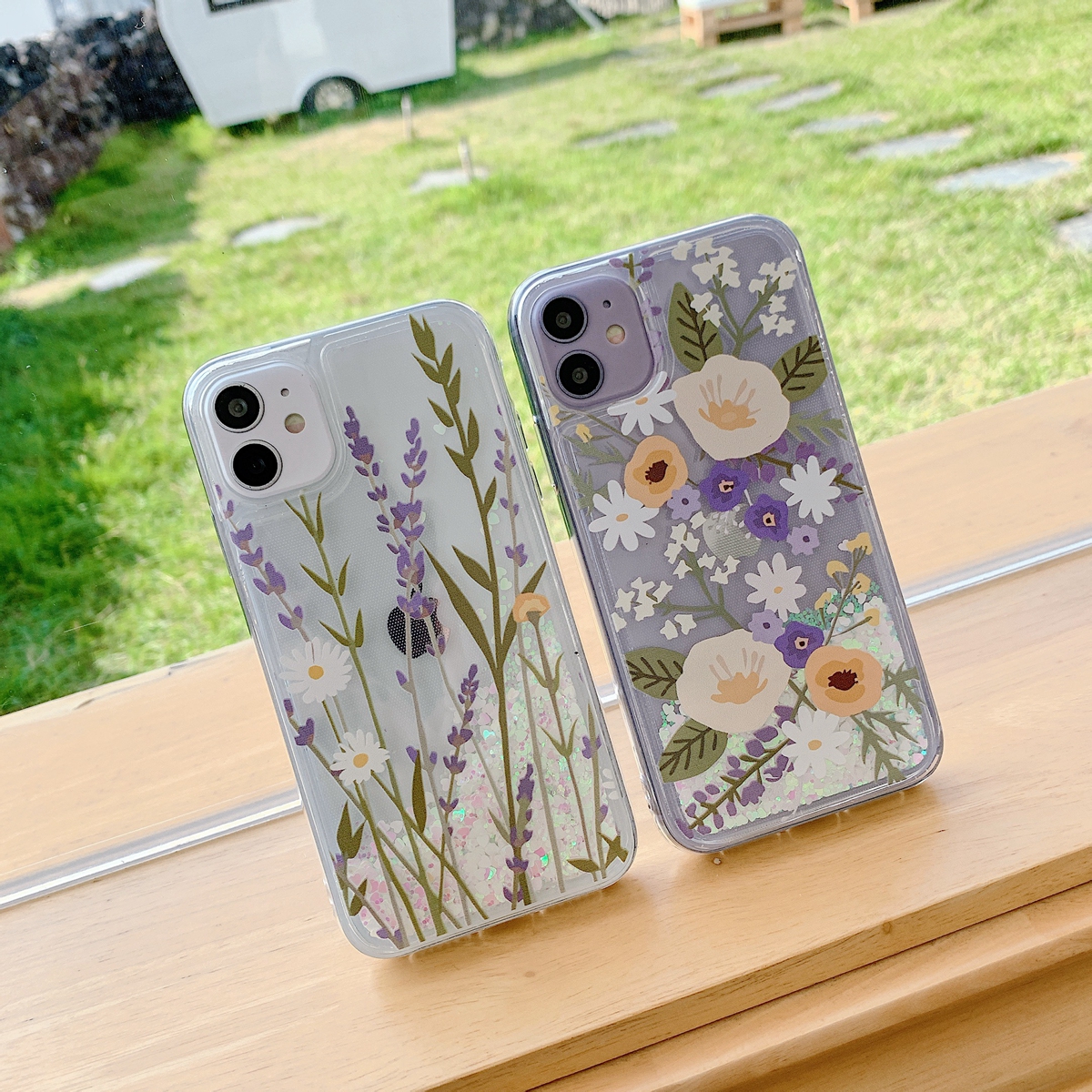 Ghép hợp đồng hoa cho iPhone 12 mini / 12 pro 11 Pro XS Max XR X 8 7+ 6 6s Plus Glitter Foil Powder CaseBling Phone Case Cover trong suốt | BigBuy360 - bigbuy360.vn