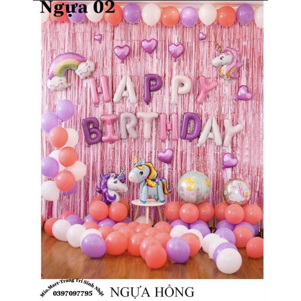 Set Sinh Nhật Ngựa Pony,Combo Trang Trí Sinh Nhật Ngựa Xanh, Hồng Tặng Kèm 5 Bóng Bay,Bơm,Băng Keo CV87