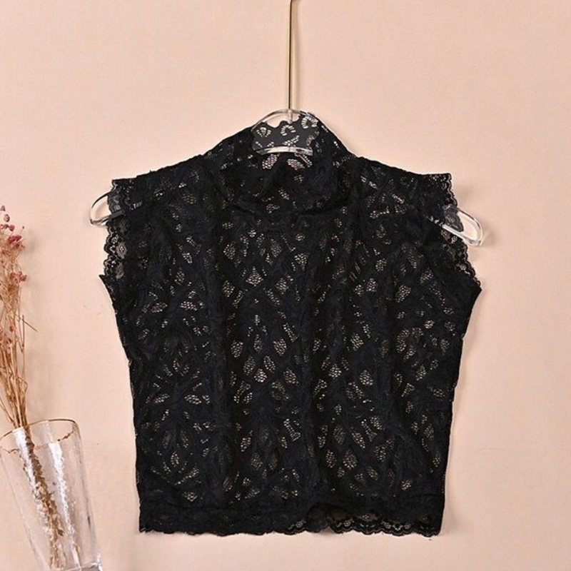 Áo Kiểu Cổ Cao Viền Ren Hoa Màu Trơn Có Thể Tháo Rời Thời Trang Cho Nữ