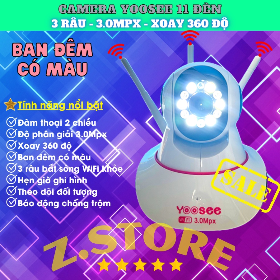 Camera IP YooSee WIFI Xoay 360 Độ, Ban Đêm Có Màu Quan Sát Rõ Ngày Và Đêm FULL HD 1080p 3.0mpx Báo Động Chống Trộm - Chí
