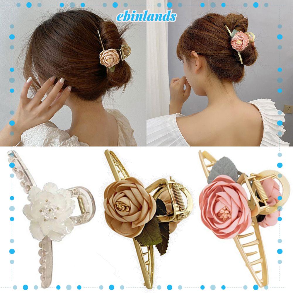 Kẹp tóc kim loại hình hoa hồng/ hoa trà màu sâm panh thanh lịch thời trang