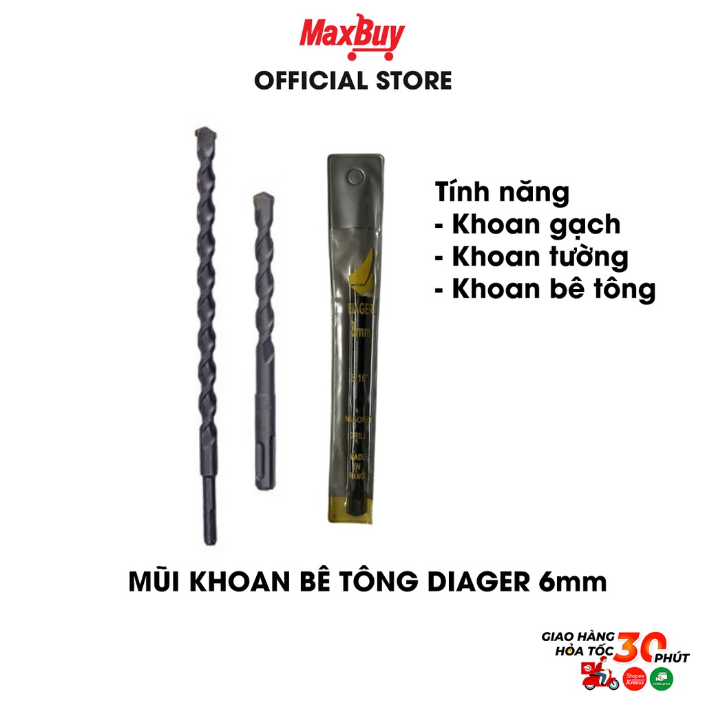 Mũi khoan gạch bê tông dùng để lắp máy khoan cầm tay Diager 6mm