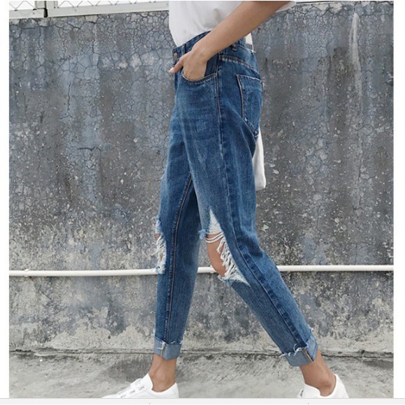 [TẶNG KÈM QUÀ] Quần jean lửng rách gối sành điệu, năng động, hàng Quảng Châu chất lượng