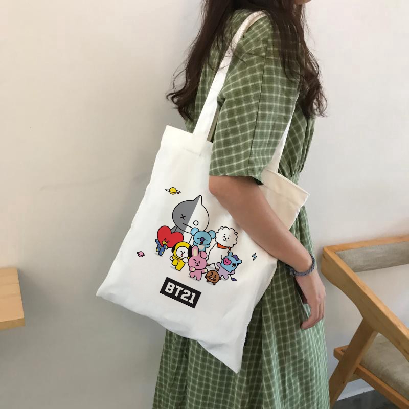 Túi xách vải canvas phong cách Hàn Quốc họa tiết nhóm BTS độc đáo