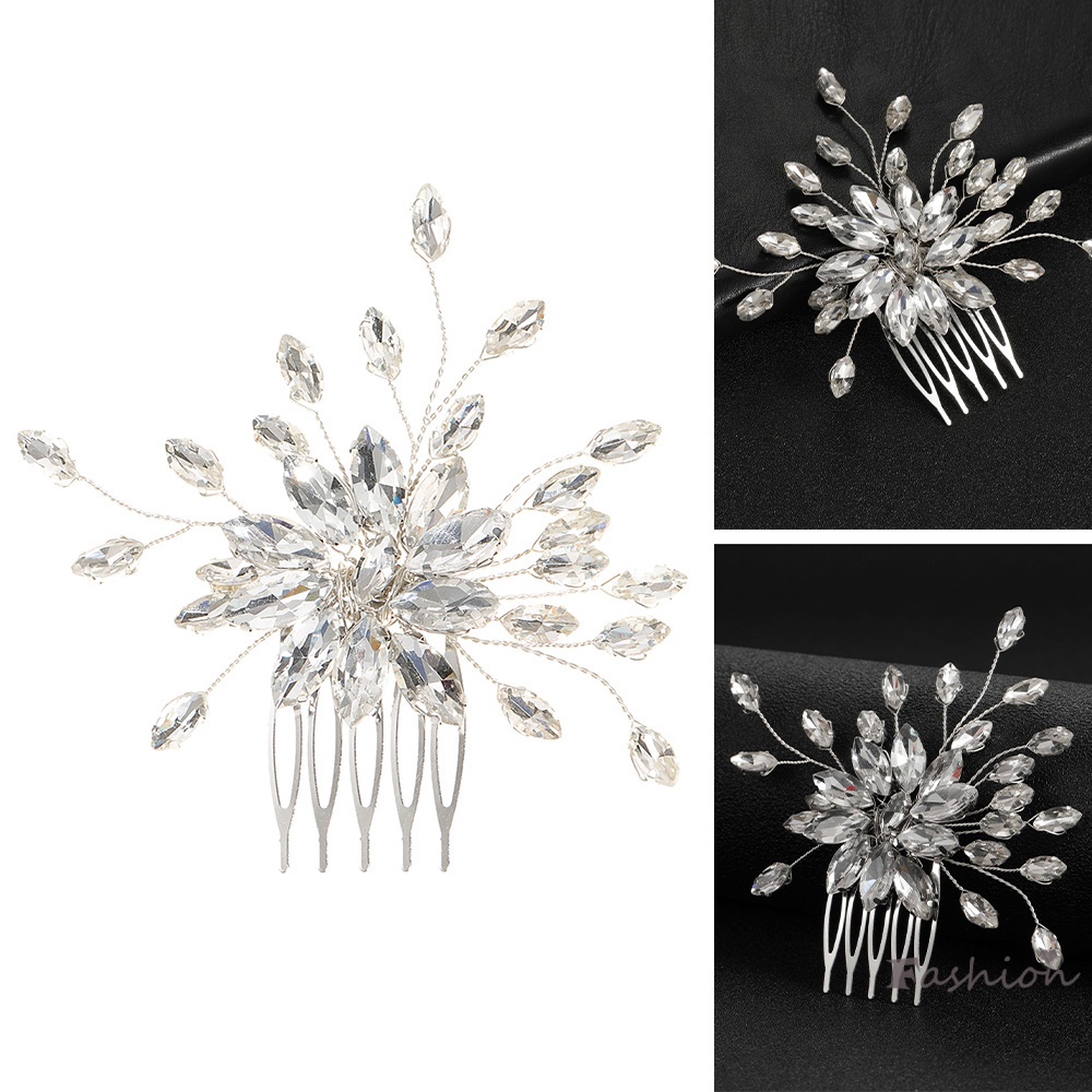 Lược Cài Tóc 5 Răng Bằng Hợp Kim Bạc Không Gây Dị Ứng Hình Lá Pha Lê Cho Mẹ Và Bé