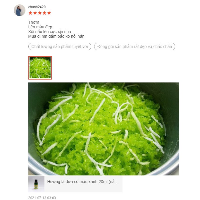 Hương lá dứa có màu xanh 20ml (nấu xôi, làm bánh, làm kem) | BigBuy360 - bigbuy360.vn