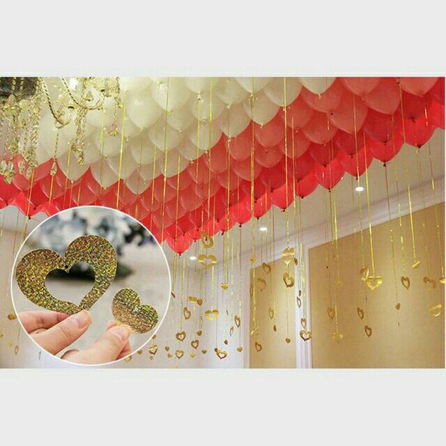 Combo 50 sticker trái tim treo thả bóng kèm dây buộc