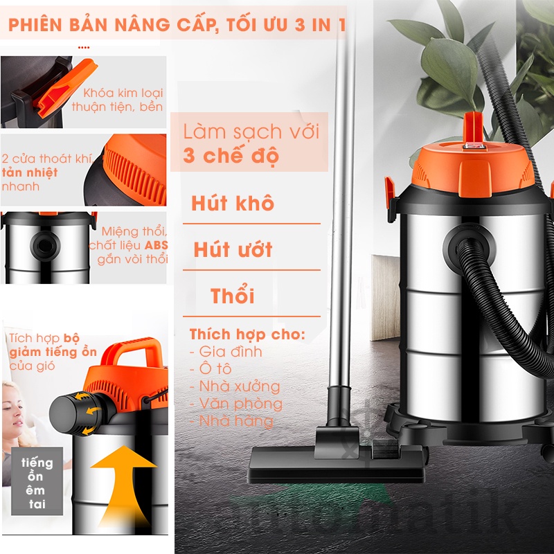 Máy Hút Bụi Công Nghiệp Gia Đình, Nhà Xưởng, Ô Tô Xe Hơi, Sofa, Nhà Cửa M15 + Tặng Bộ 09 Đầu Hút - Automatik