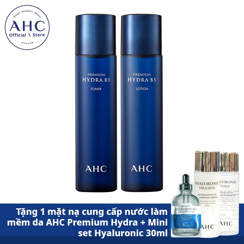 AHC Hydra B5 Toner 120ml + Kem dưỡng ẩm Hydra B5 Lotion 120ml - Tặng 1 mặt nạ Premium Hydra + mini s
