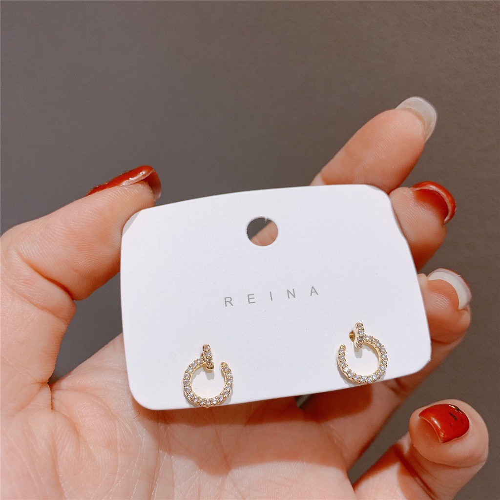 Bông tai đính đá thiết kế đơn giản phong cách Hàn quốc