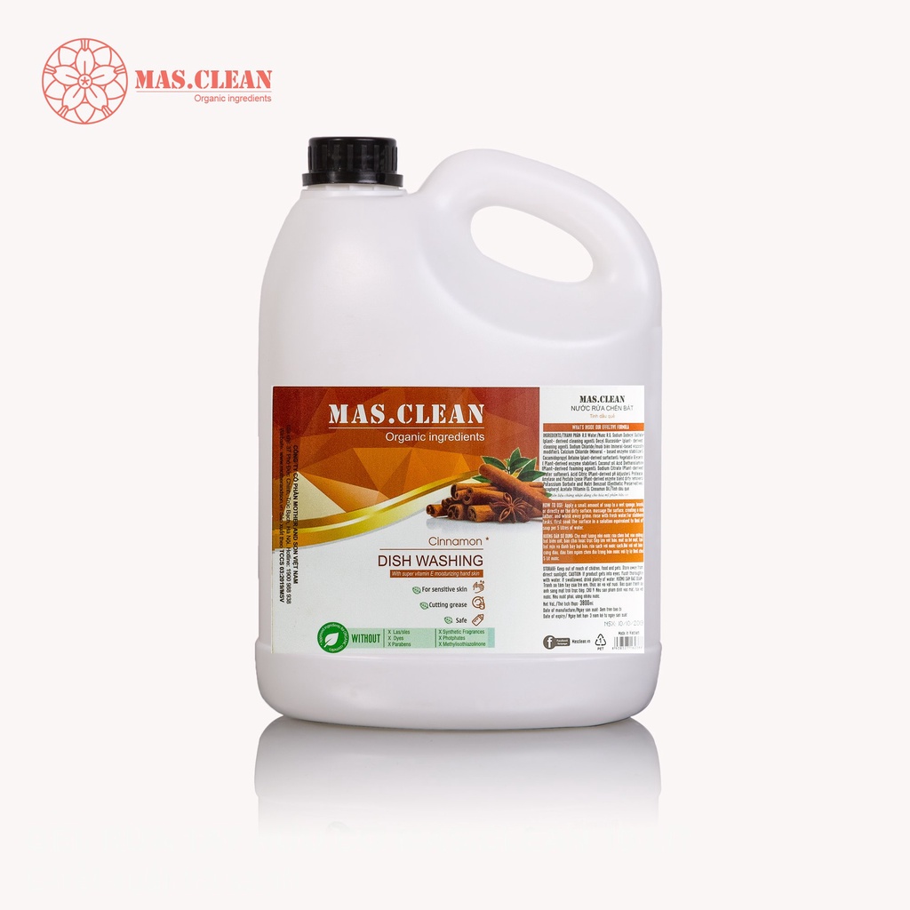 Nước rửa chén hữu cơ Mas.Clean hương Quế - 3.8L