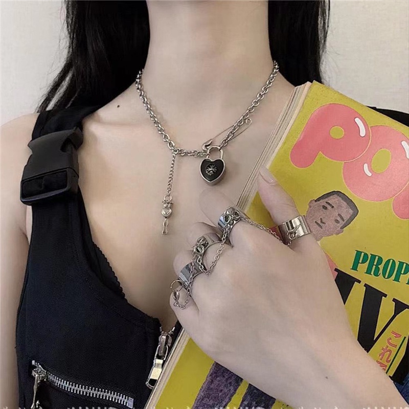 Nhẫn phối dây xích chéo có thể điều chỉnh phong cách Hip Hop Punk cổ điển cho nữ nam