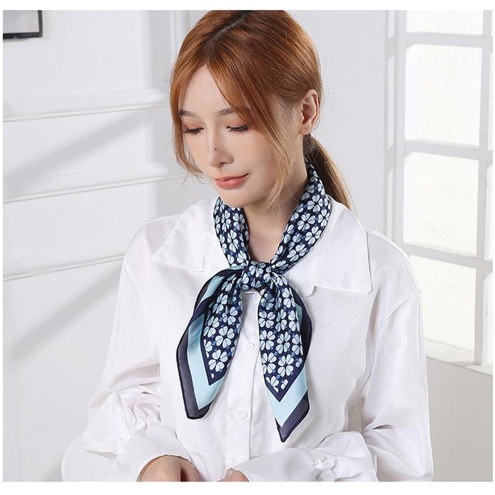 Khăn Choàng Cổ Vải Lụa Satin Hình Vuông 70cm In Họa Tiết Màu Trắng Đen Trang Nhã