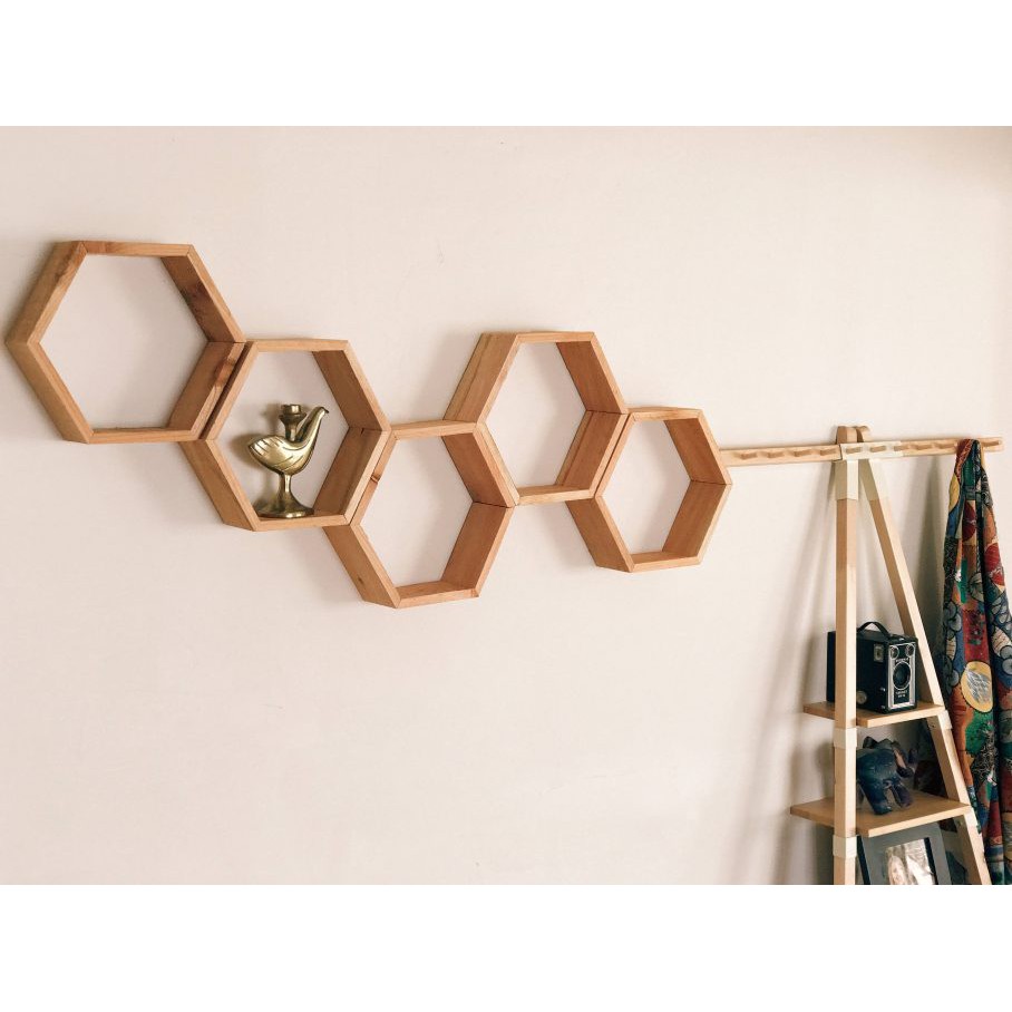Kệ Trang Trí Tường Lục Giác/ Kệ Tổ Ong 6 Cạnh / Size 40cm x 9cm - Mộc. Home