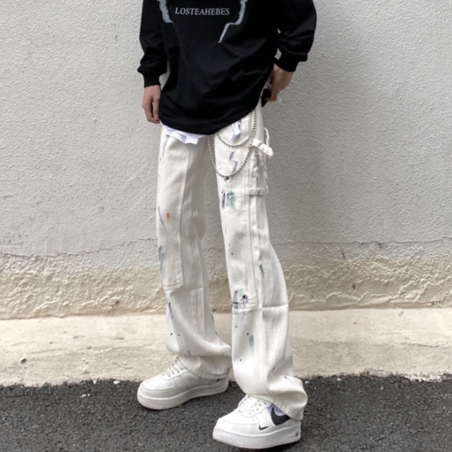 Quần Dài Dây cổ điển trang Dáng Rộng Phong Cách Hip hop Thời Trang Chất Lượng Cao Cho Nam Và Nữ quần tây thường Hàn Quốc quần bò ống rộng simple quần baggy nam fashion skinny jean nam