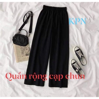 Quần vải ống rộng cạp chun đen chất cát sạn siêu hot