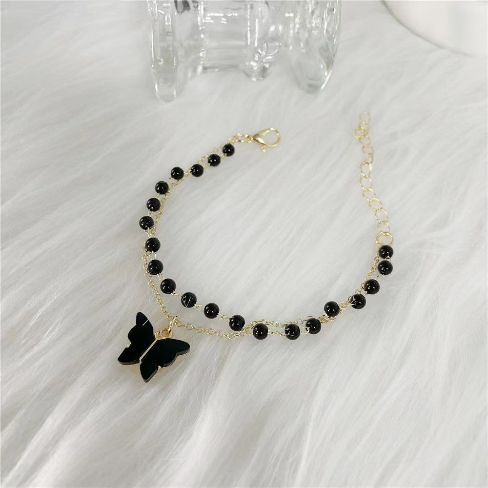 iF YOU Vòng Cổ Choker Màu Đen Mặt Hình Bướm Đính Ngọc Trai Phong Cách Cổ Điển Thời Trang Cho Nữ