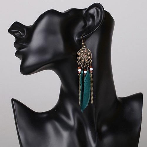 Hoa tai dạng móc phối lông vũ kiểu dreamcatcher phong cách Bohemia cổ điển cho nữ